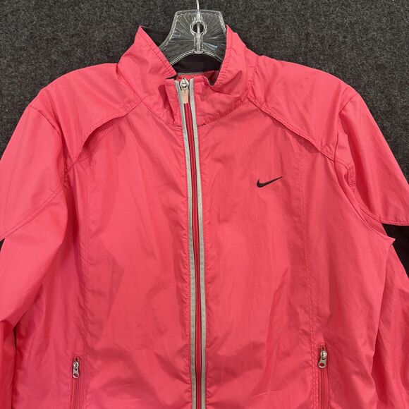 Nike Jacket Women's Medium Pink Full Zip Windbreaker Running Reflective Pockets - Picture 2 of 8